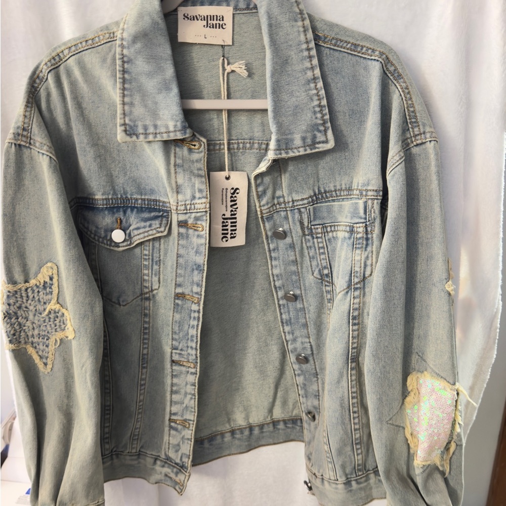 Savanna Jane Denim Jacket in Light Blue with Star Details